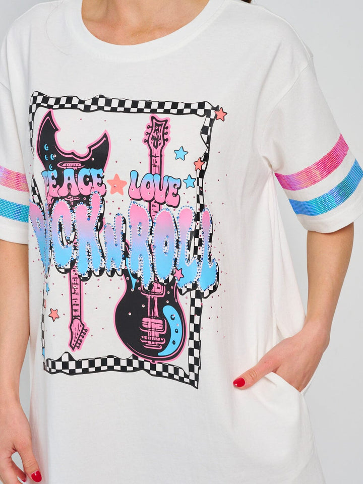 WOMEN'S SHORT SLEEVE FRONT POCKETS GRAPHIC MINI DRESS