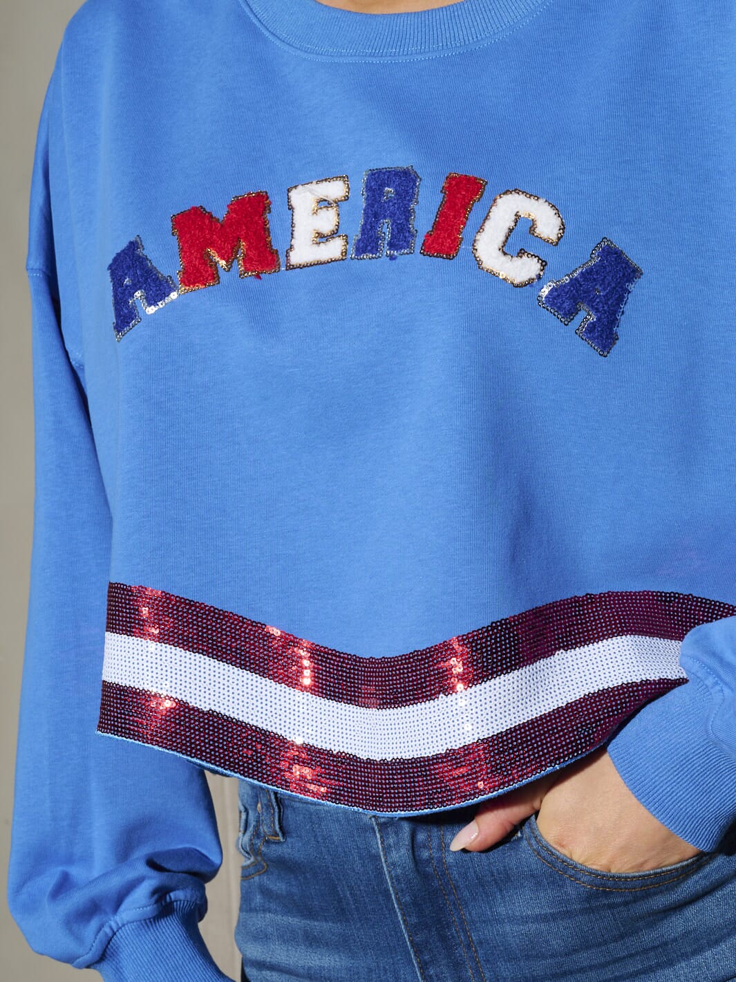 WOMEN'S LONG SLEEVE SEQUINS AMERICA PATRIOTIC TOP