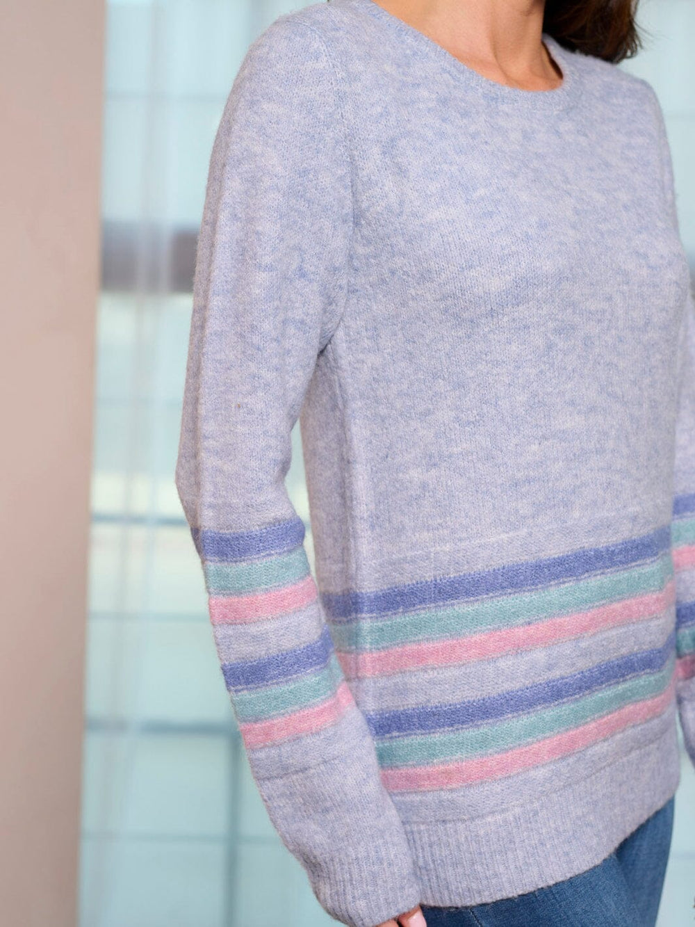 WOMEN'S LONG SLEEVE COLORBLOCK STRIPES PULLOVER SWEATER