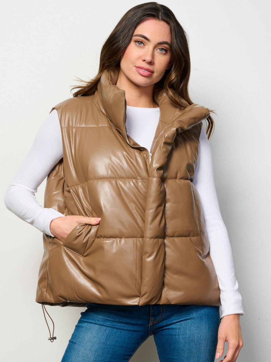 WOMEN'S SLEEVELESS ZIP UP FRONT POCKETS PUFFER PADDED VEST