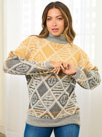 WOMEN'S LONG SLEEVE TURTLE NECK MULTI PULLOVER SWEATER