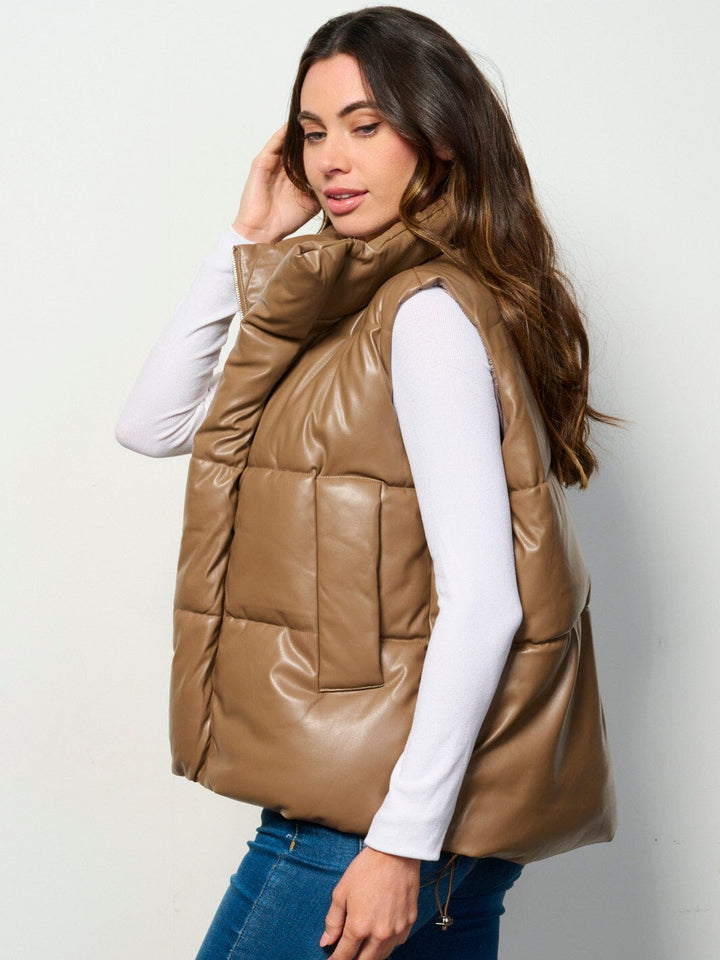 WOMEN'S SLEEVELESS ZIP UP FRONT POCKETS PUFFER PADDED VEST