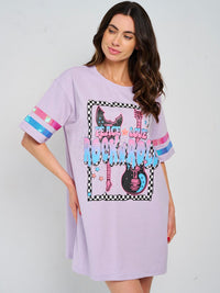 WOMEN'S SHORT SLEEVE FRONT POCKETS GRAPHIC MINI DRESS