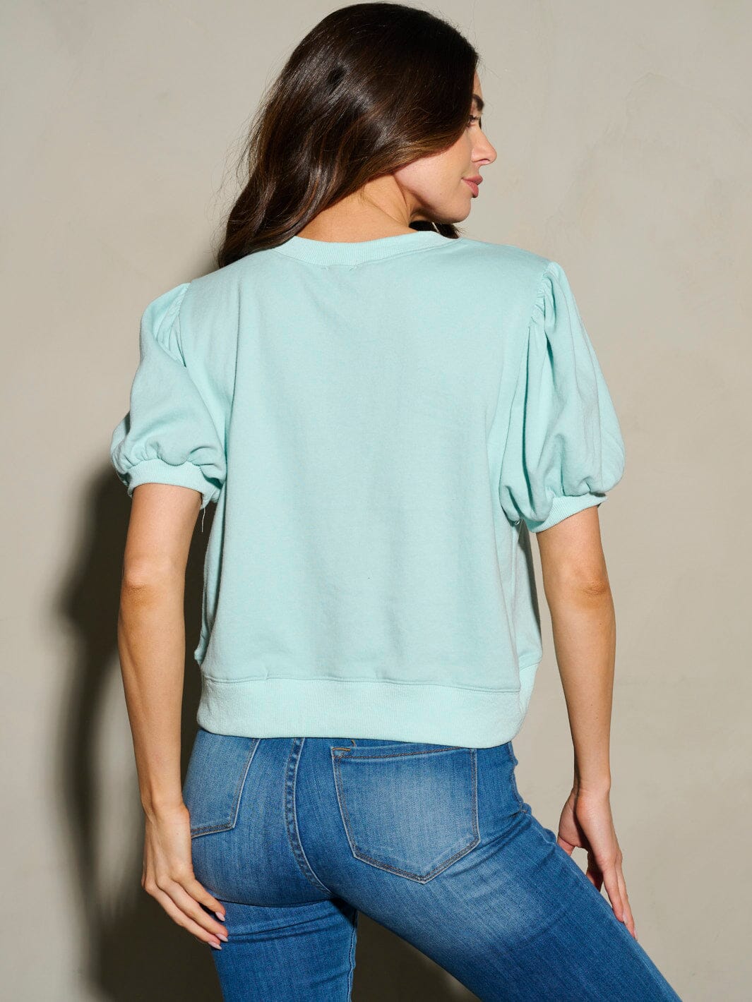 WOMEN'S SHORT PUFF SLEEVE ICE CREAM SEQUINS PRINT BLOUSE TOP