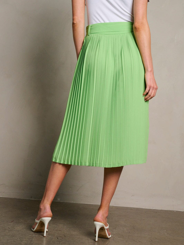 WOMEN'S ZIP UP BELTED PLEATED MIDI SKIRT