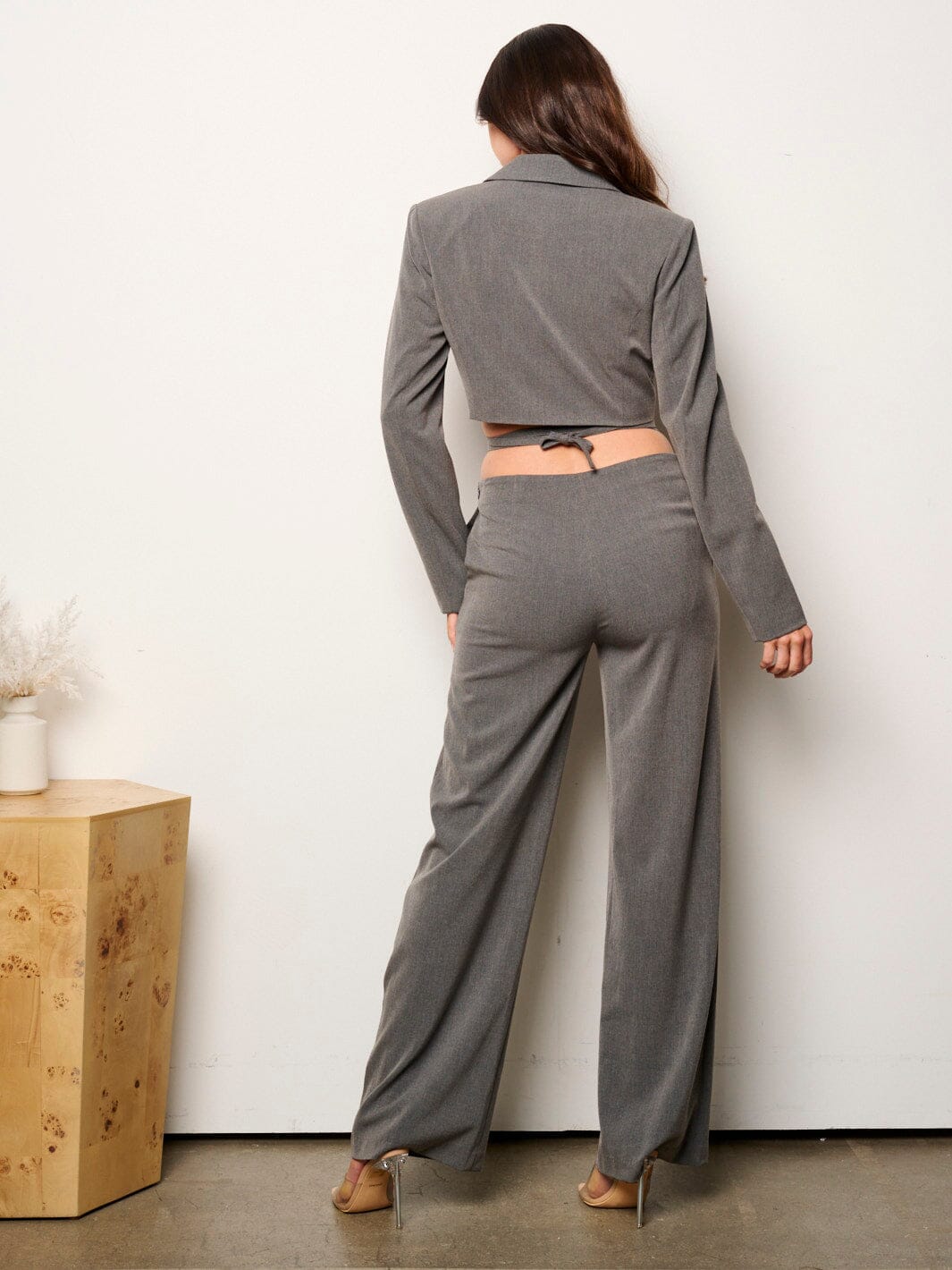 WOMEN'S LONG SLEEVE BLAZER & WIDE LEG PANTS 2PCS SET