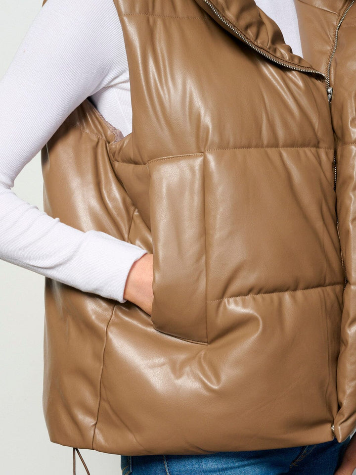 WOMEN'S SLEEVELESS ZIP UP FRONT POCKETS PUFFER PADDED VEST