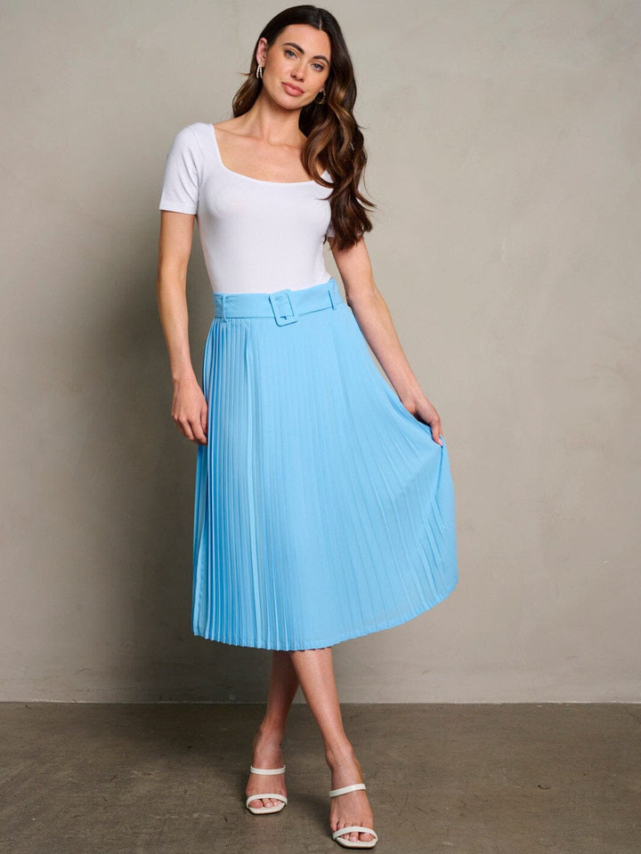 WOMEN'S ZIP UP BELTED PLEATED MIDI SKIRT