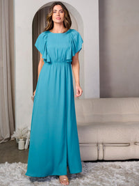 WOMEN'S SHORT RUFFLE SLEEVE SIDE SLIT MAXI DRESS