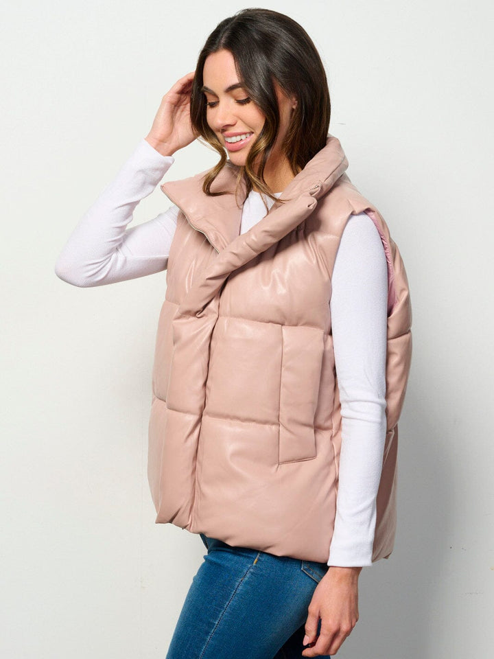 WOMEN'S SLEEVELESS ZIP UP FRONT POCKETS PUFFER PADDED VEST