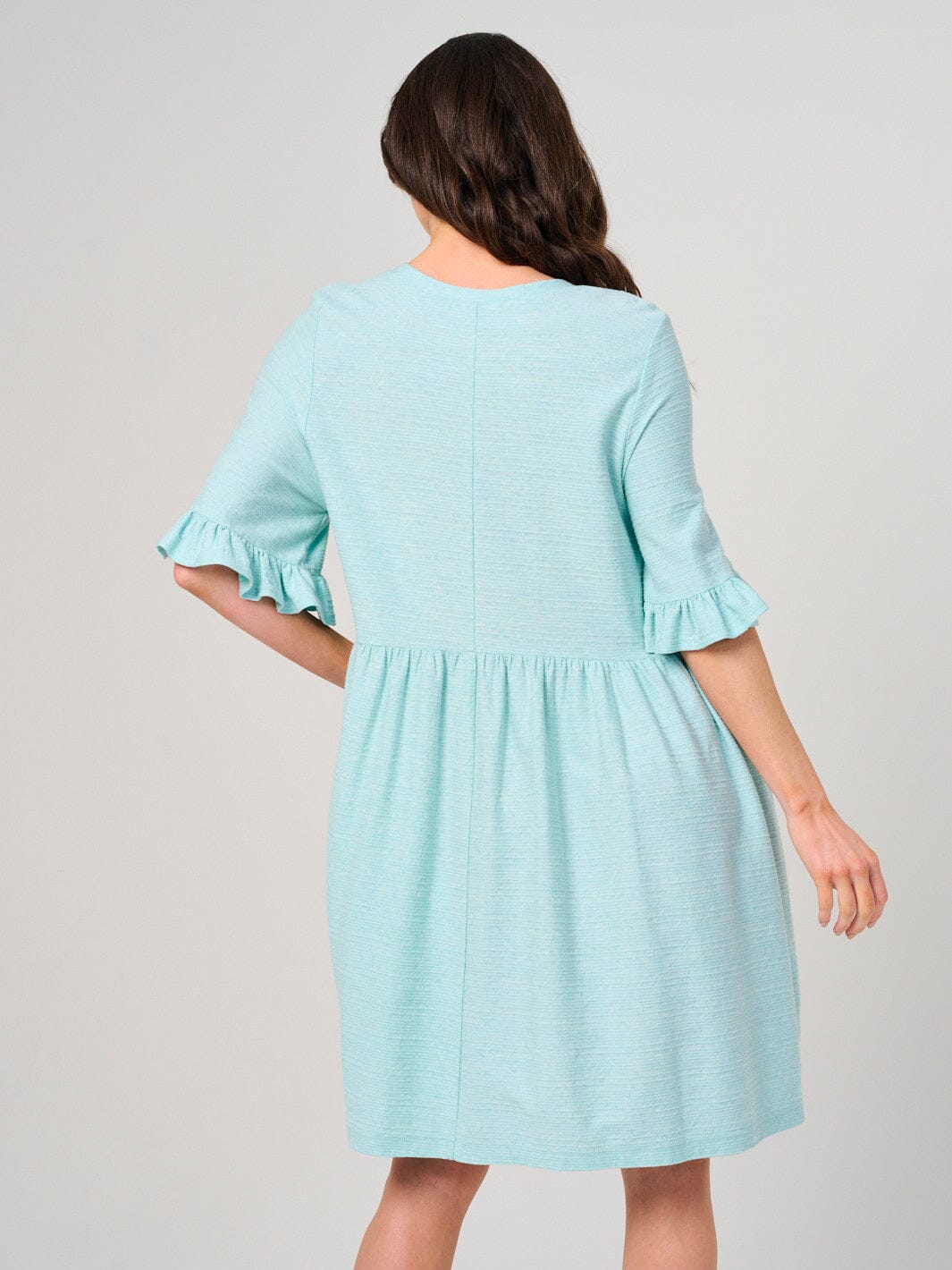 WOMEN'S SHORT RUFFLE SLEEVE FRONT POCKETS TUNIC MINI DRESS