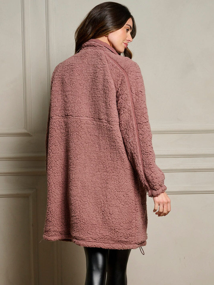 WOMEN'S LONG SLEEVE BUTTON CLOSURE SHERPA POCKETS JACKET