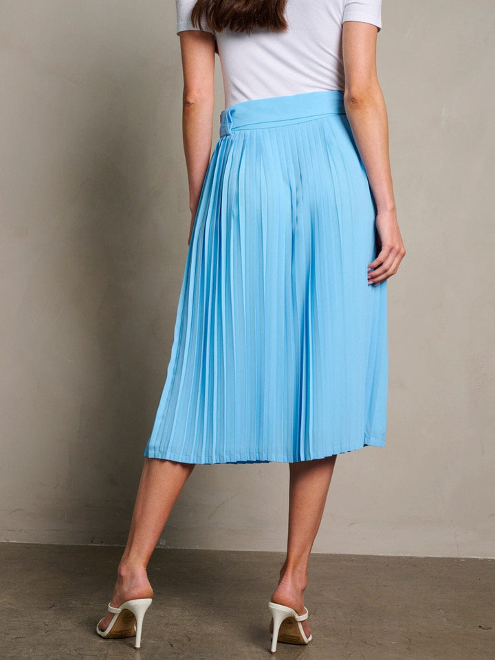 WOMEN'S ZIP UP BELTED PLEATED MIDI SKIRT