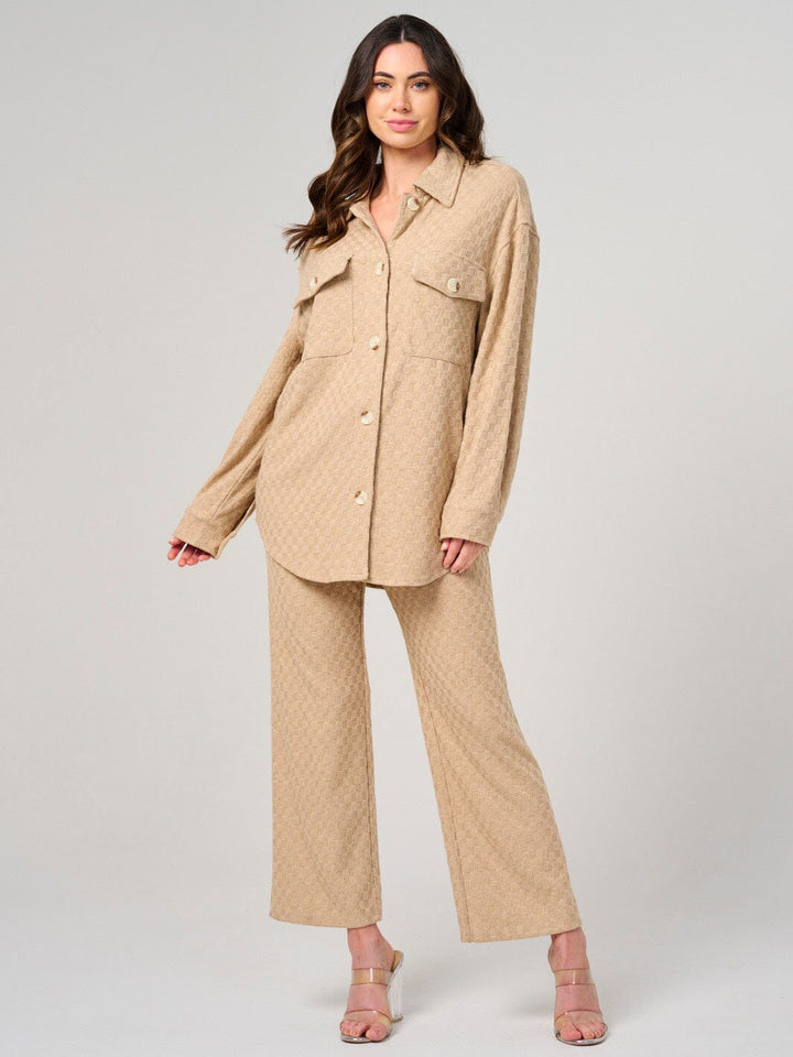 WOMEN'S LONG SLEEVE BUTTON UP FRONT POCKETS CHEKERS DETAILED SHACKET