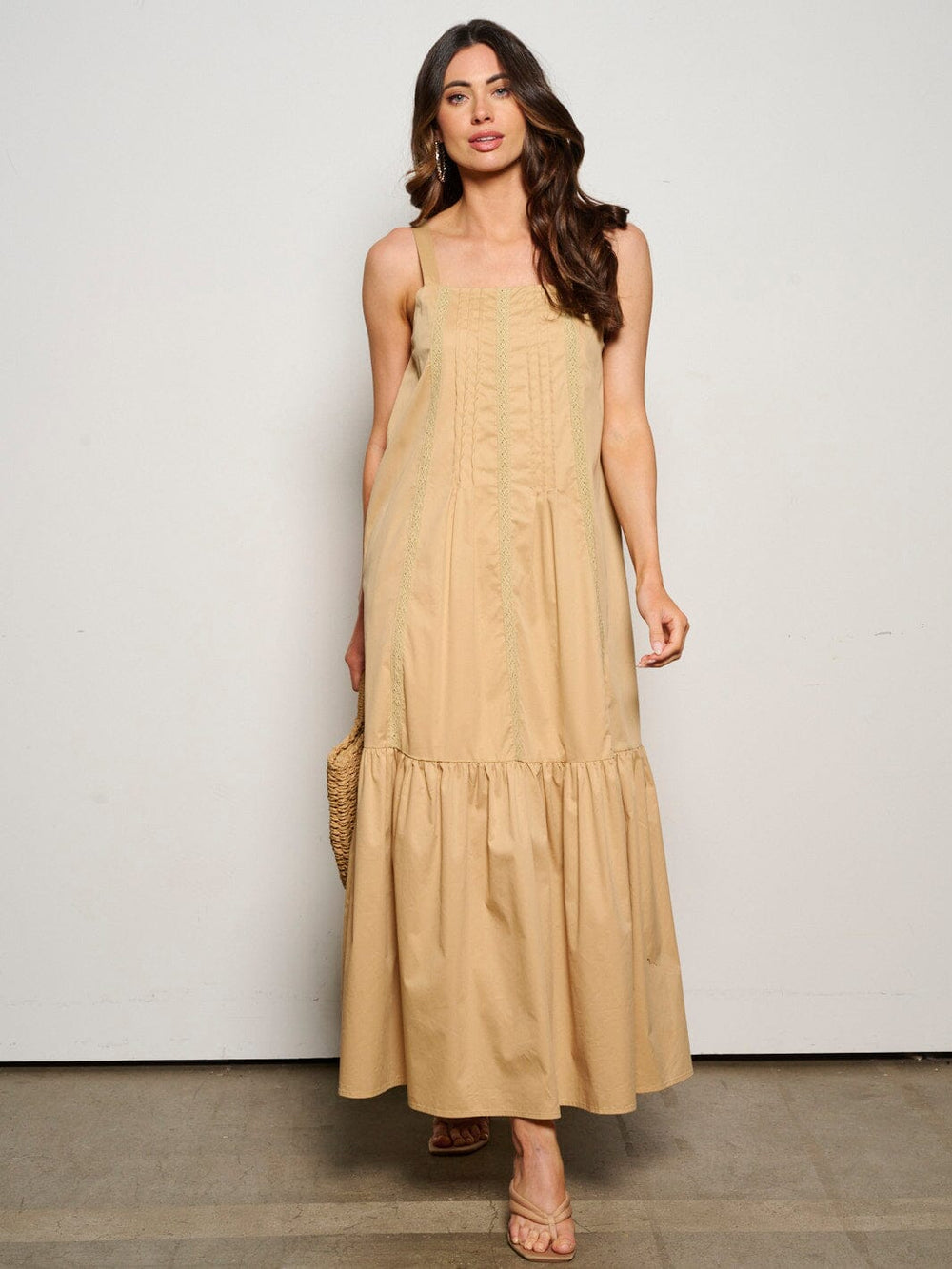 WOMEN'S SLEEVELESS POCKETS TIERED OPEN BACK MAXI DRESS