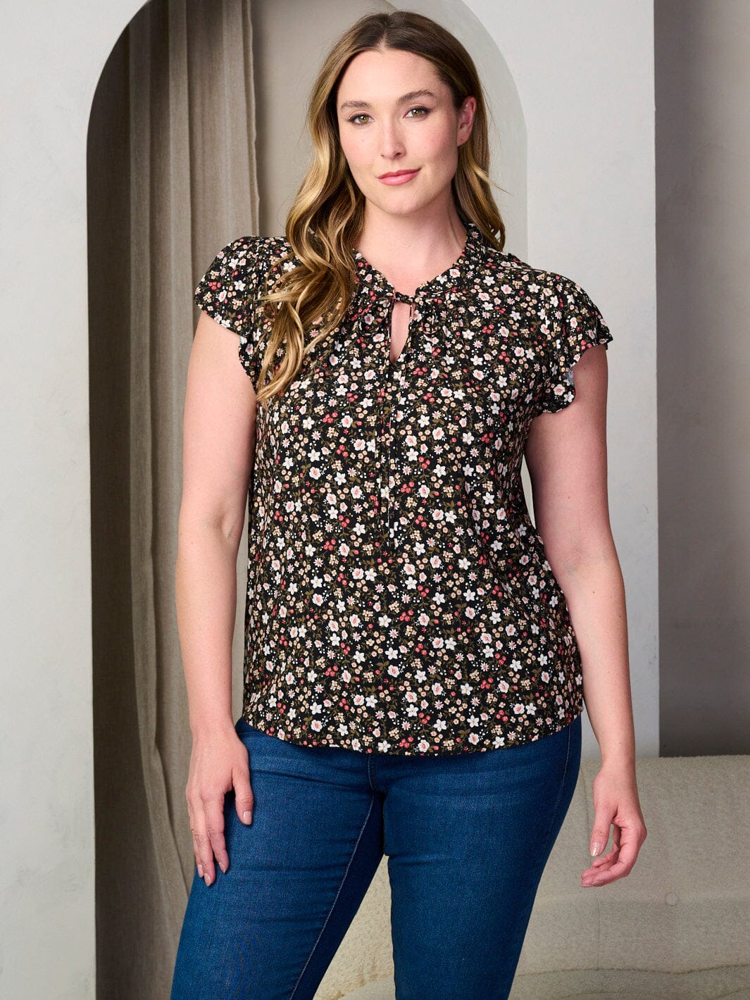 PLUS SIZE SHORT SLEEVE FLORAL TUNIC BLOUSE TOP