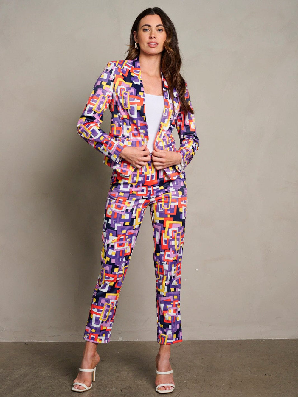 WOMEN'S LONG SLEEVES OPEN FRONT PRINTED BLAZER