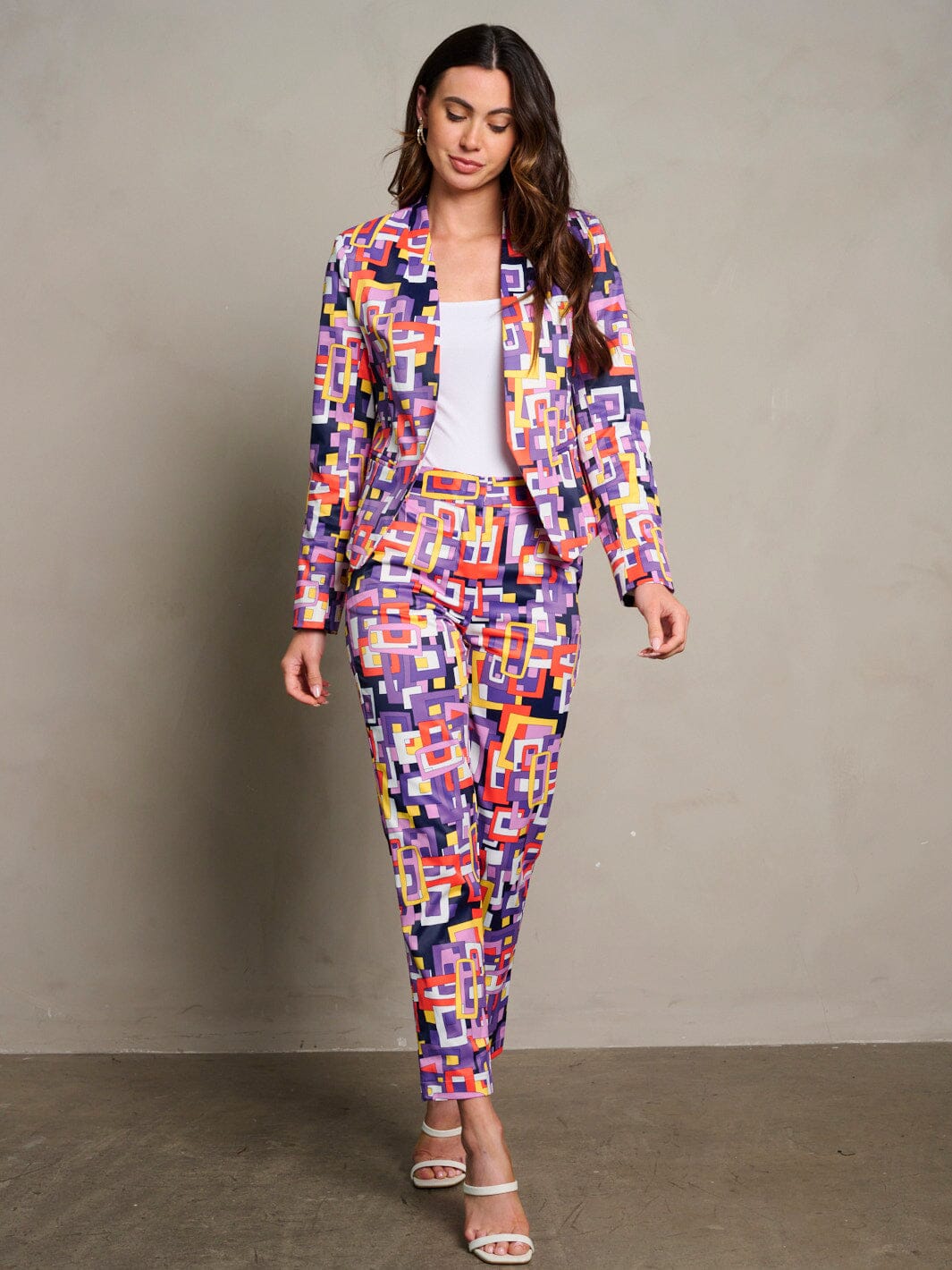 WOMEN'S LONG SLEEVES OPEN FRONT PRINTED BLAZER