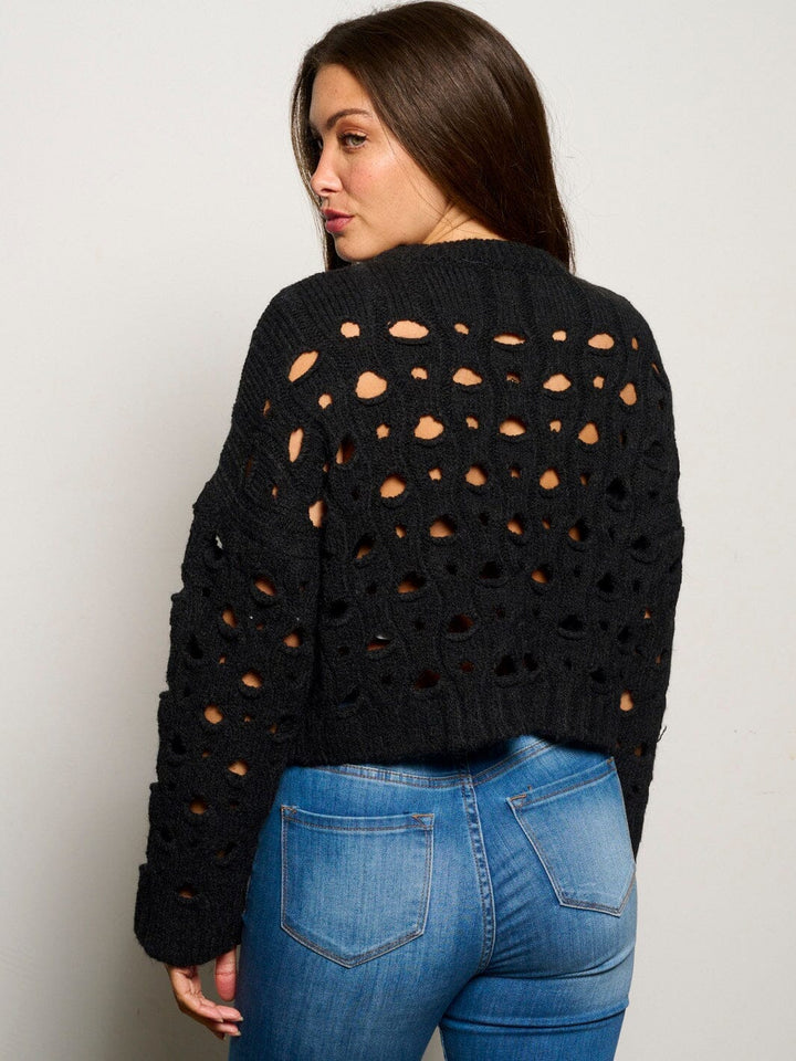 WOMEN'S LONG SLEEVE CUT OUT KNIT PULLOVER TOP