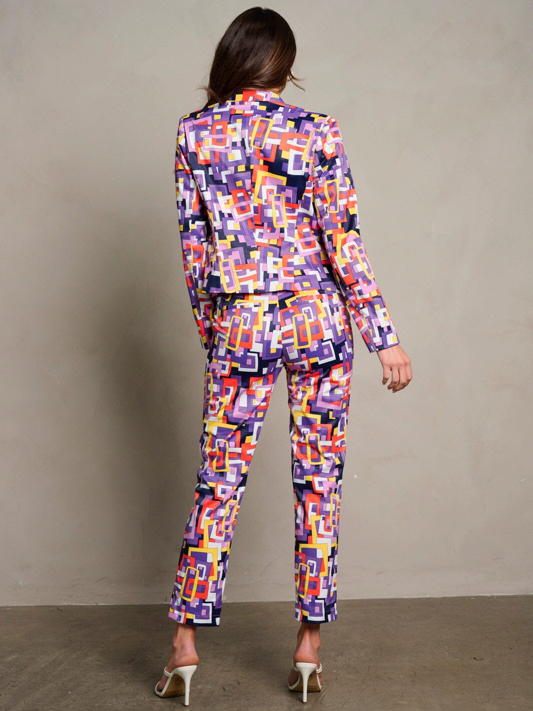 WOMEN'S LONG SLEEVES OPEN FRONT PRINTED BLAZER