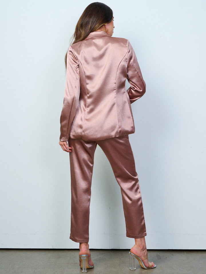 WOMEN'S LONG SLEEVE BLAZER & BUTTON CLOSURE PANTS SATIN 2PC. SET