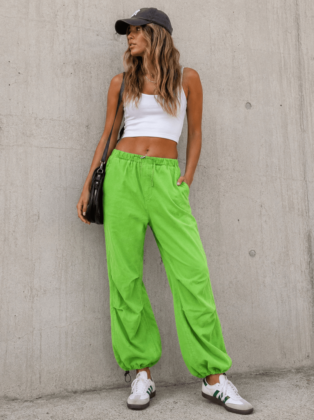 WOMEN'S ELASTIC WAIST FRONT POCKETS ADJUSTABLE LEGS PANTS
