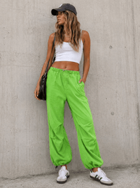 WOMEN'S ELASTIC WAIST FRONT POCKETS ADJUSTABLE LEGS PANTS