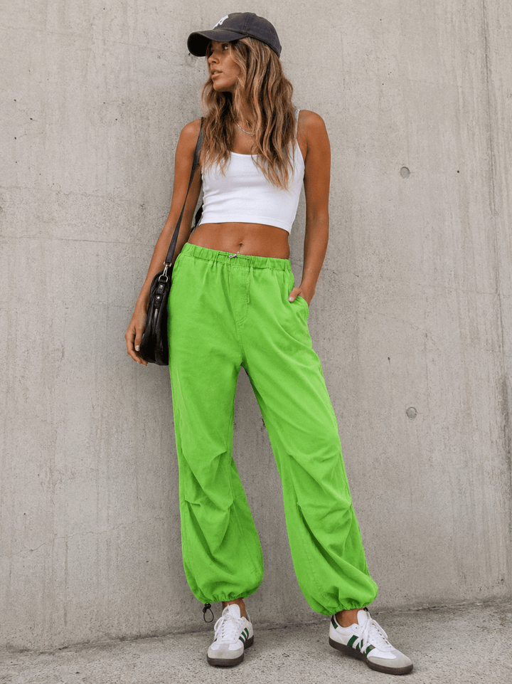 WOMEN'S ELASTIC WAIST FRONT POCKETS ADJUSTABLE LEGS PANTS