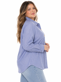 PLUS SIZE LONG SLEEVE BUTTON UP STRIPES SHIRT
