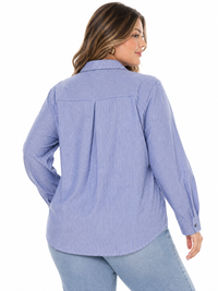 PLUS SIZE LONG SLEEVE BUTTON UP STRIPES SHIRT