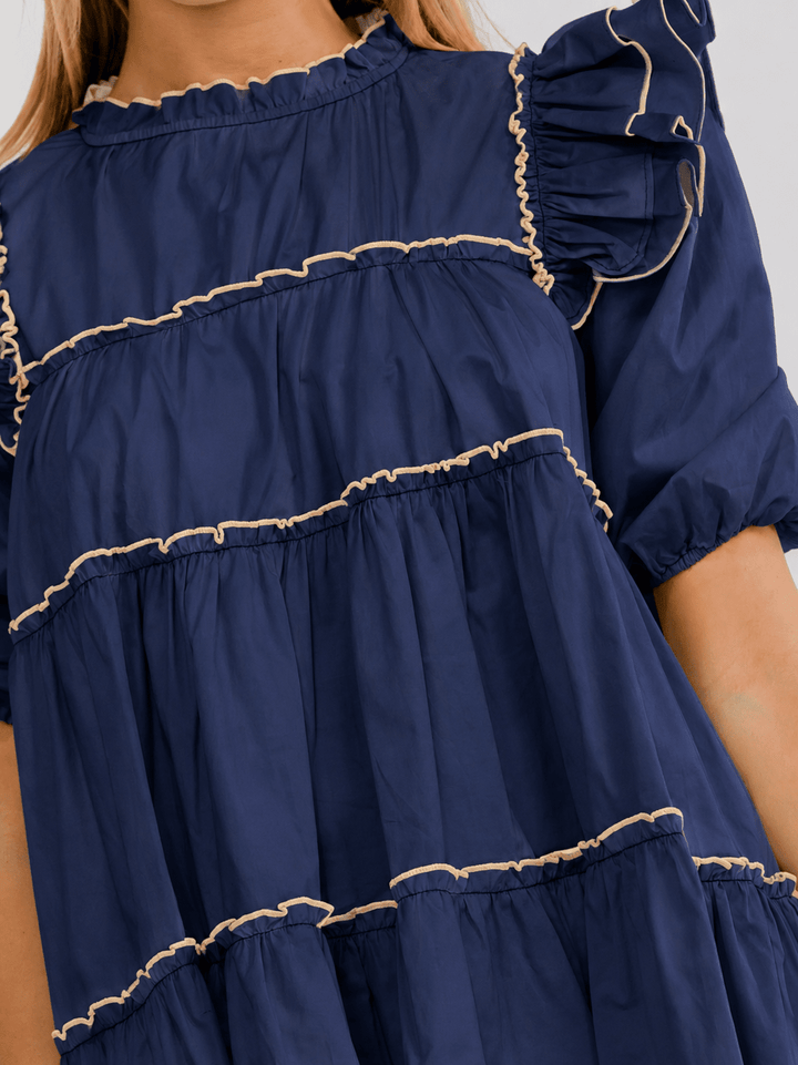 WOMEN'S SHORT PUFF SLEEVE TIERED TUNIC MINI DRESS