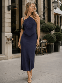 WOMEN'S SLEEVELESS HALTER NECK OPEN BACK CROCHET DETAILED MAXI DRESS