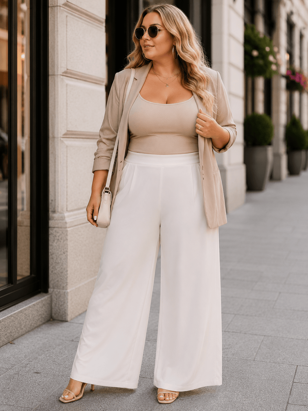 PLUS SIZE ELASTIC WAIST FRONT POCKETS WIDE LEG PANTS