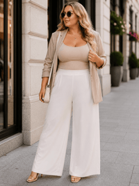 PLUS SIZE ELASTIC WAIST FRONT POCKETS WIDE LEG PANTS