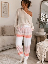 WOMEN'S ELASTIC WAIST FRONT POCKETS TIE DYE PANTS
