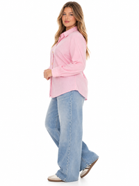 PLUS SIZE LONG SLEEVE BUTTON UP STRIPES SHIRT