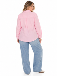 PLUS SIZE LONG SLEEVE BUTTON UP STRIPES SHIRT