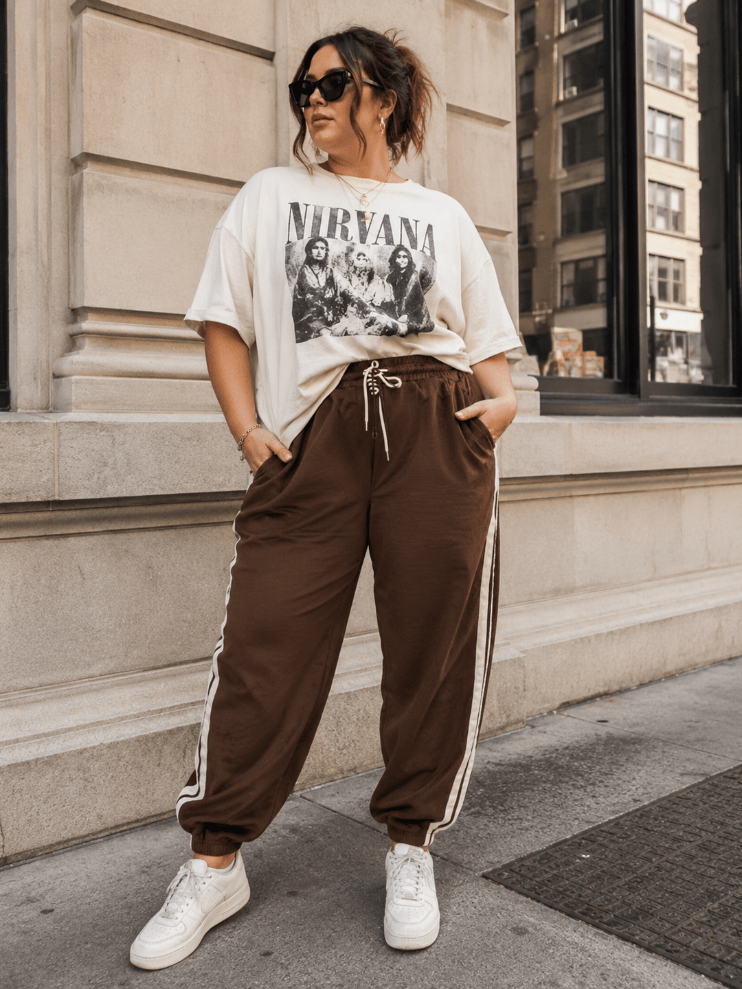 PLUS SIZE ELASTIC WAIST FRONT POCKETS JOGGER LEG RIBBED PANTS
