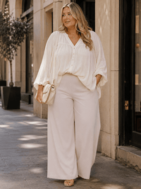 PLUS SIZE ELASTIC WAIST FRONT POCKETS WIDE LEG PANTS