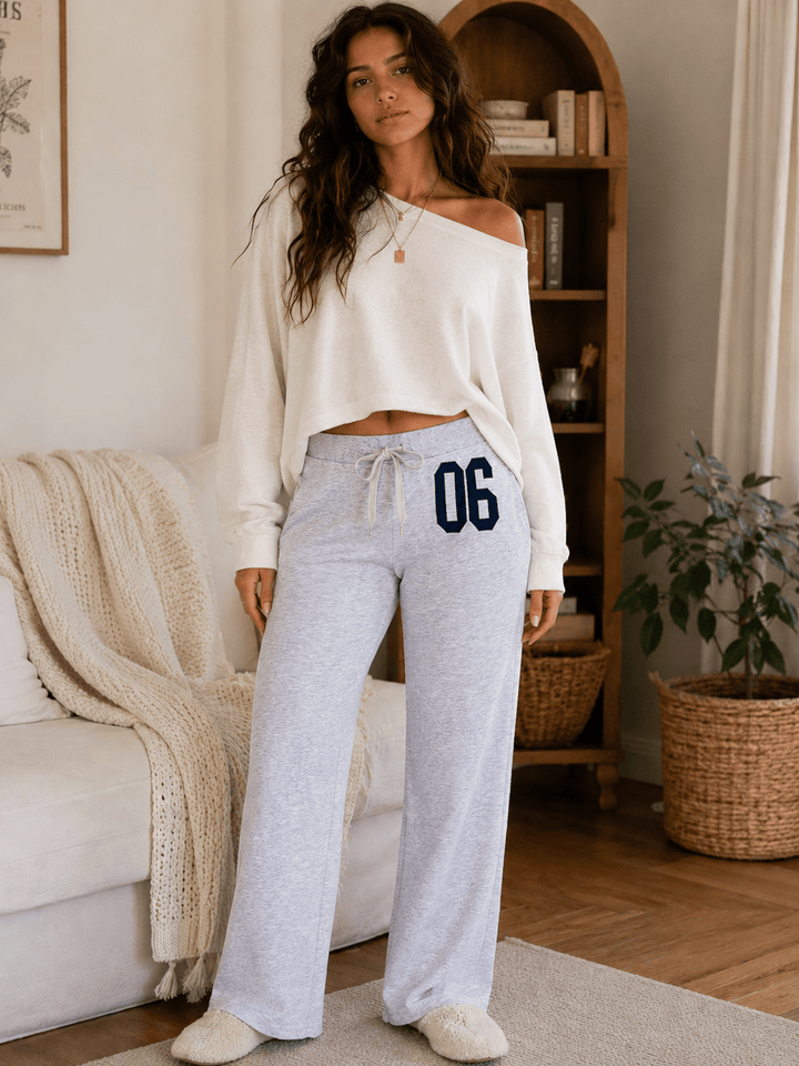WOMEN'S ELASTIC WAIST SELF TIE GRAPHIC WIDE LEG PANTS