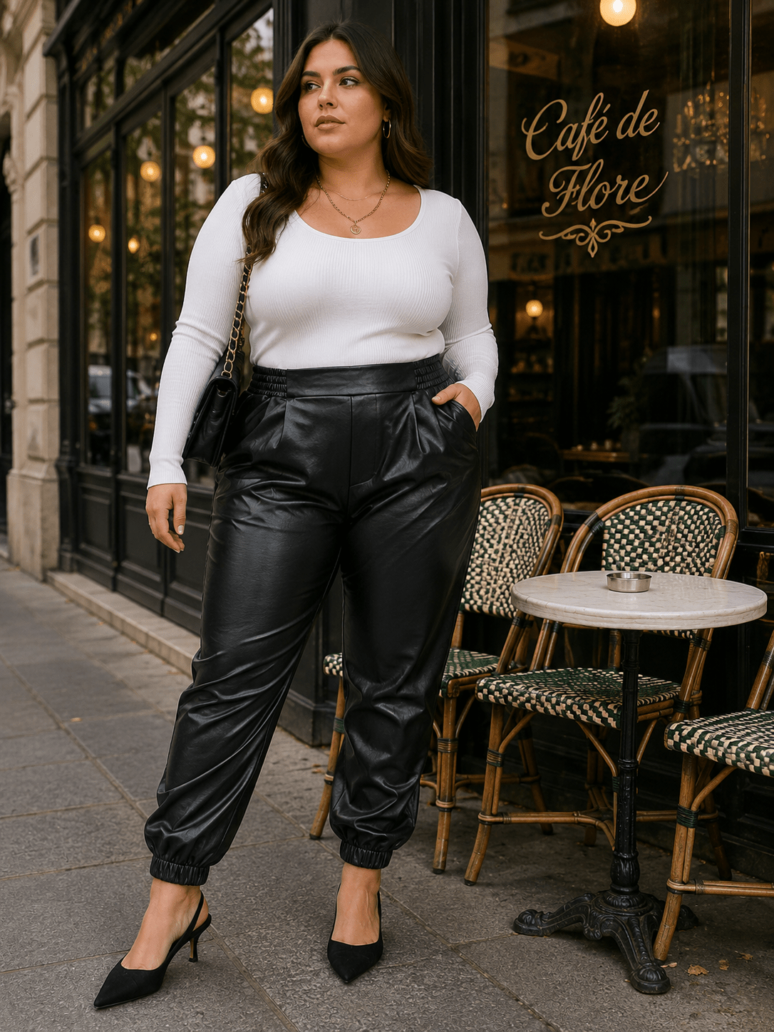 PLUS SIZE ELASTIC WAIST FRONT POCKETS JOGGER LEGS PU PLEATHER PANTS