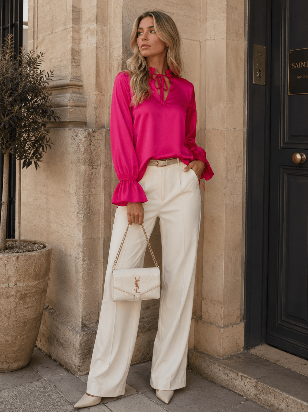 WOMEN'S LONG SLEEVE V-NECK BLOUSE