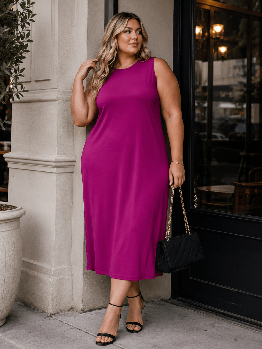 PLUS SIZE SLEEVELESS TUNIC SOLID MDI DRESS
