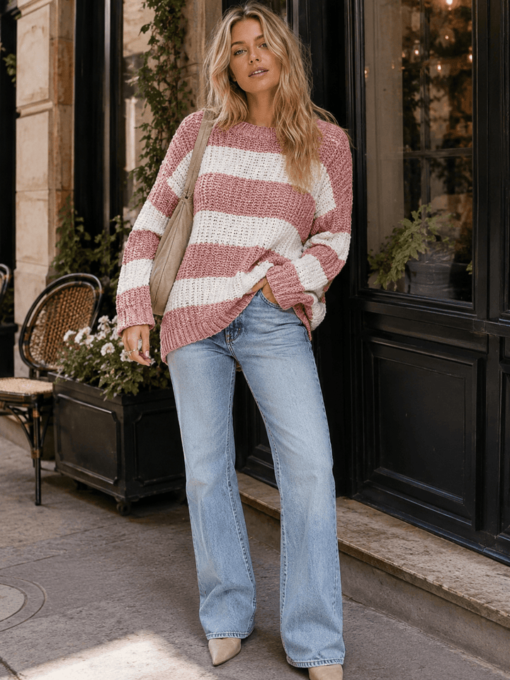 WOMEN'S LONG SLEEVE KNIT COLORBLOCK PULLOVER SWEATER