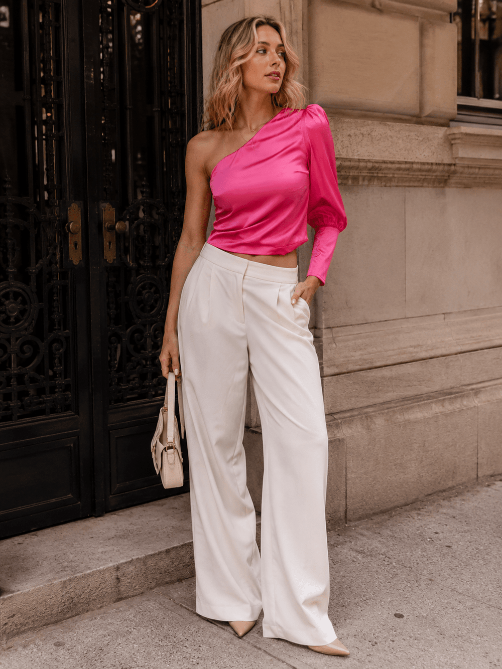 WOMEN'S ONE SHOULDER LONG SLEEVE CROP TOP