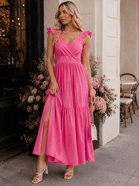 WOMEN'S SLEEVELESS SURPLICE SMOCK TIERED MAXI DRESS