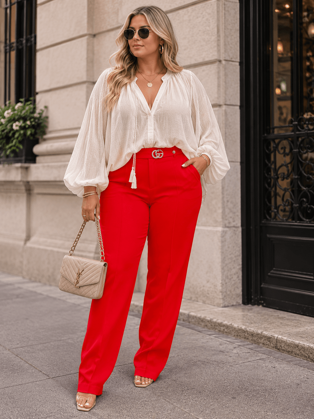 PLUS SIZE ELASTIC WAIST POCKETS STRAIGHT LEG SOLID PANTS