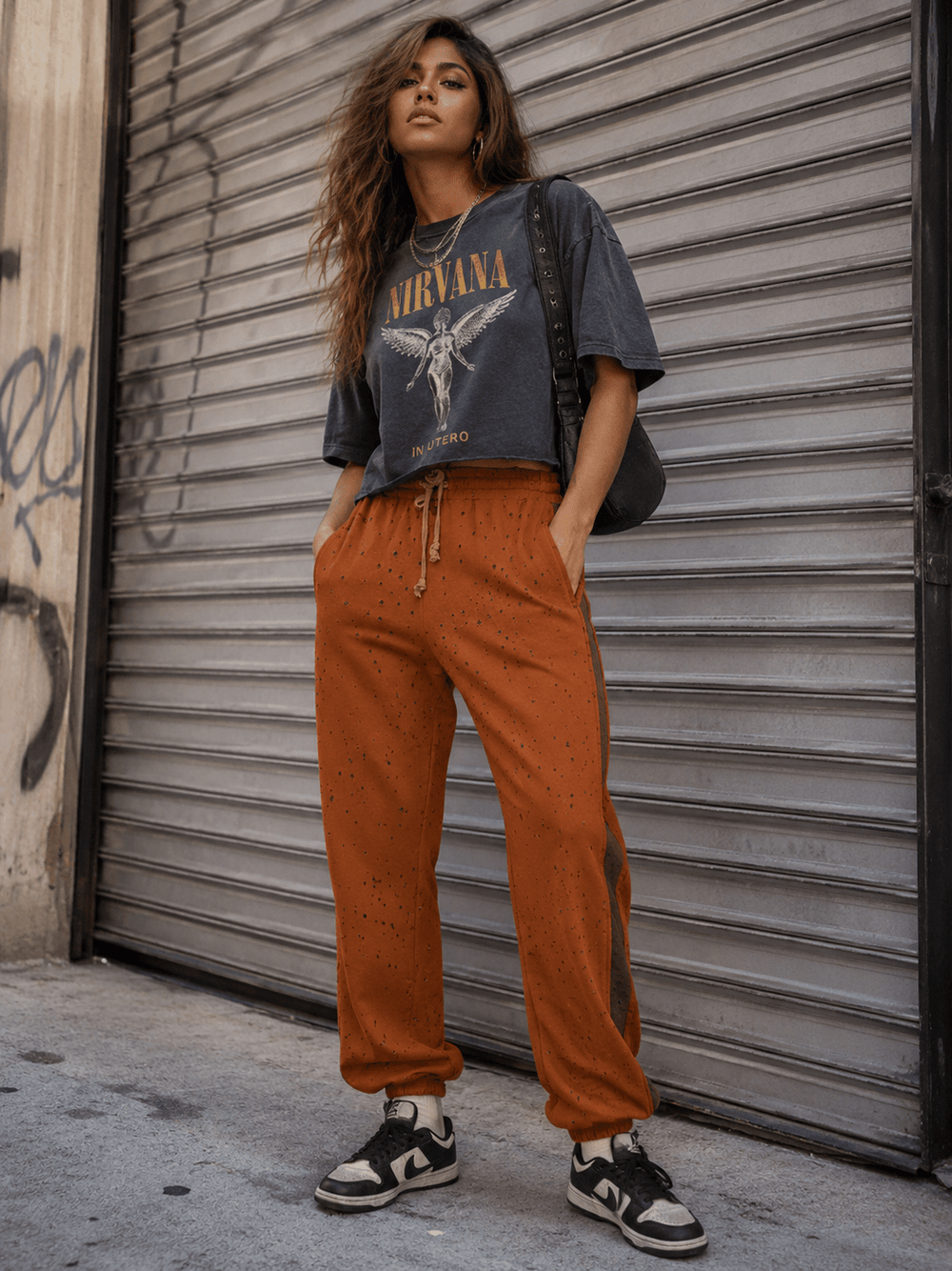 WOMEN'S ELASTIC WAIST FRONT POCKETS DISTRESS JOGGER PANTS
