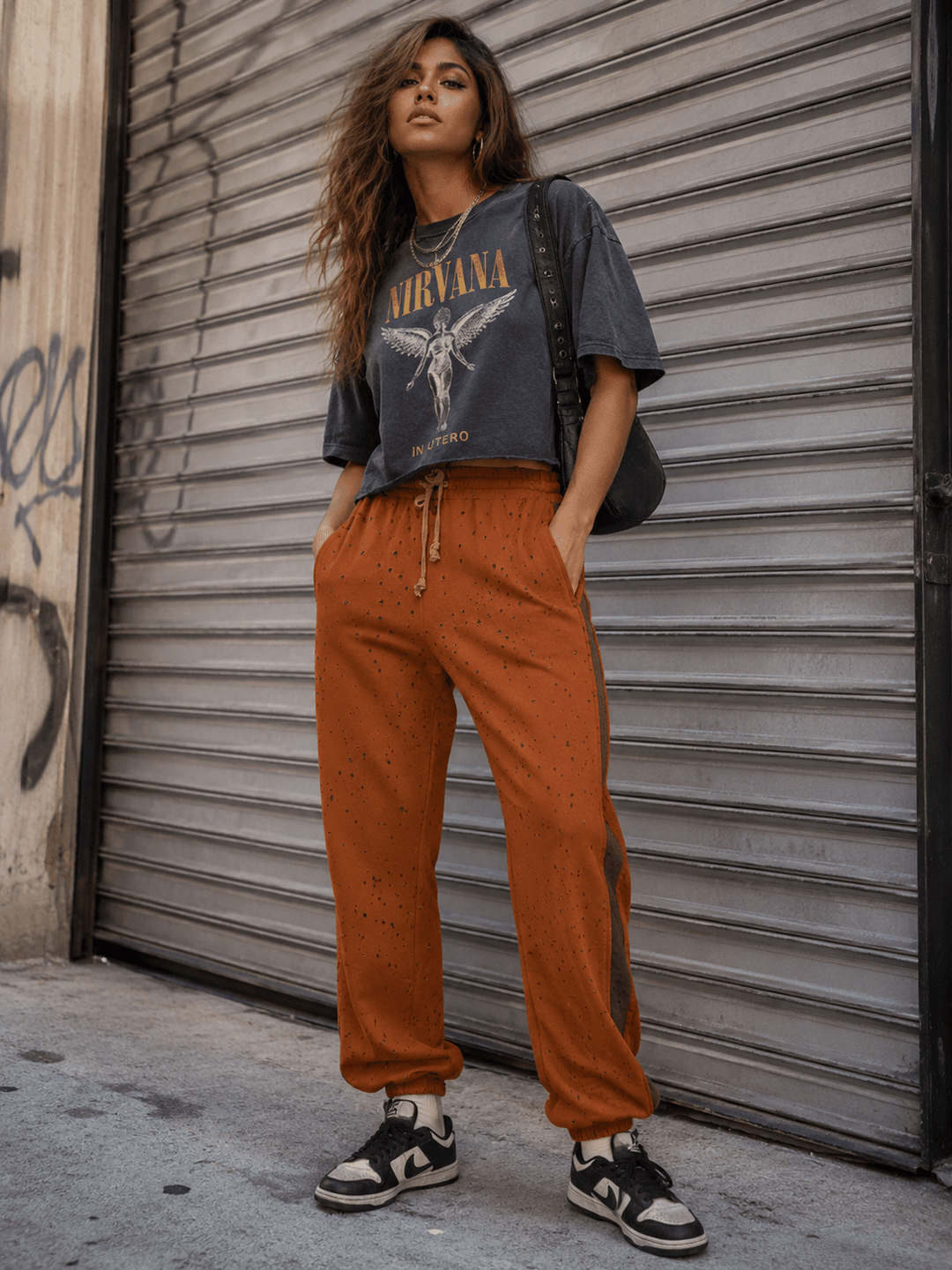 WOMEN'S ELASTIC WAIST FRONT POCKETS DISTRESS JOGGER PANTS