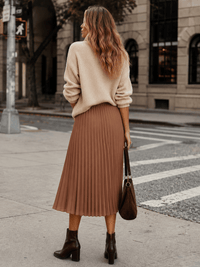 WOMEN'S ELASTIC WAIST PLEATED FIT & FLARE MIDI SKIRT
